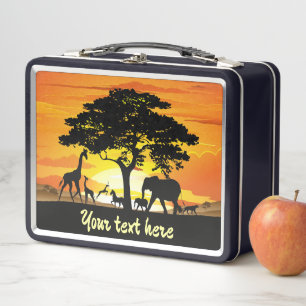 Wild Animals on African Savanna Sunset Metal Lunch Box