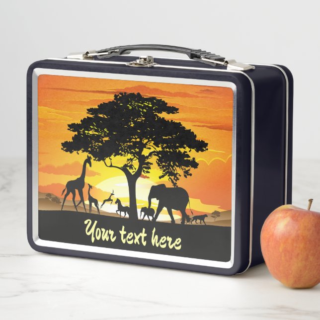 Wild Animals on African Savanna Sunset Metal Lunch Box (In Situ)