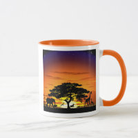 Wild Animals on African Savanna Sunset