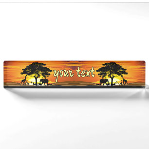 Wild Animals on African Savanna Sunset Nameplate