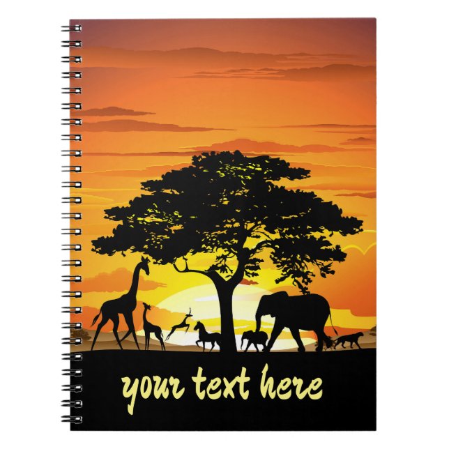 Wild Animals on African Savanna Sunset Notebook (Front)
