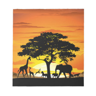 Wild Animals on African Savanna Sunset Notepad