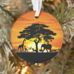 Wild Animals on African Savanna Sunset Ornament<br><div class="desc">Stunning,  Bright and Peaceful Sunset on Wild African Savanna Landscape with Wild Animals Shapes. Originally created with Hi Quality / Hi Resolugion Vector Graphic Art Technique Copyright BluedarkArt TheChameleonArt.</div>