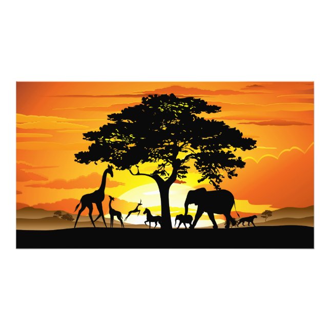 Wild Animals on African Savanna Sunset Photo Print (Front)