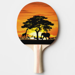 Wild Animals on African Savanna Sunset Ping Pong Paddle