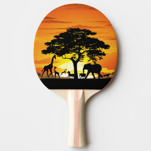 Wild Animals on African Savanna Sunset Ping Pong Paddle
