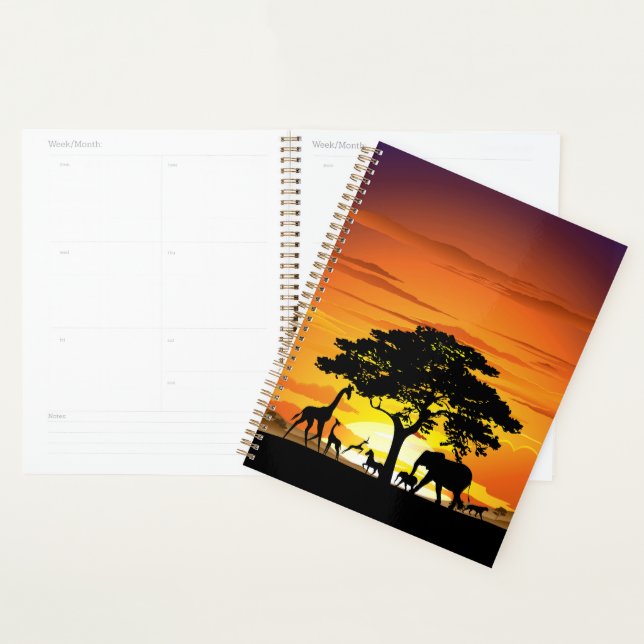 Wild Animals on African Savanna Sunset Planner (Display)