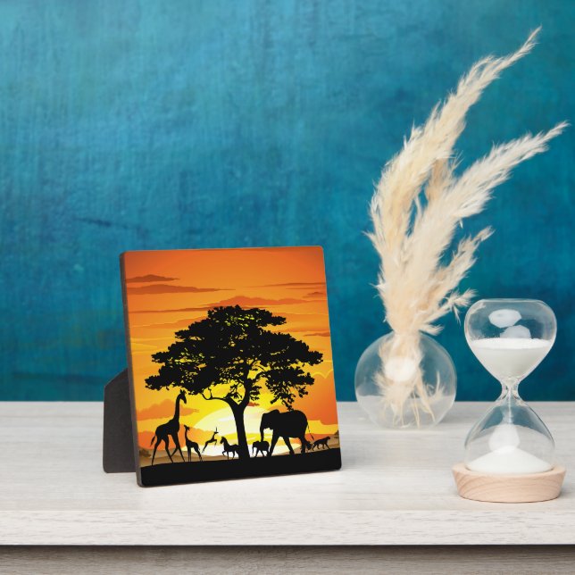 Wild Animals on African Savanna Sunset Plaque (Insitu)