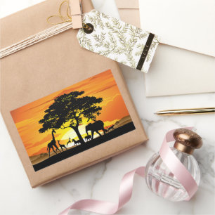Wild Animals on African Savanna Sunset Rectangular Sticker
