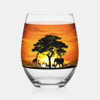 Wild Animals on African Savanna Sunset