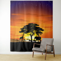 Wild Animals on African Savanna Sunset
