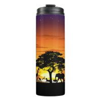 Wild Animals on African Savanna Sunset