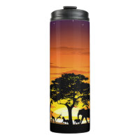 Wild Animals on African Savanna Sunset