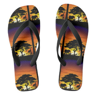 Wild Animals on African Savanna Sunset Thongs