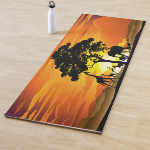 Wild Animals on African Savanna Sunset Yoga Mat