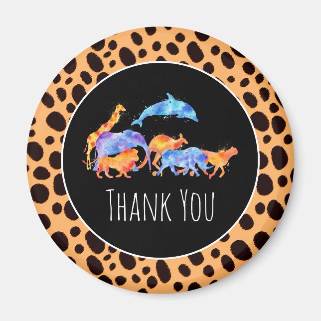 Wild Animals on an Exotic Cheetah Print  Thank You Magnet (Front)