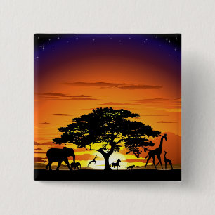 Wild Animals on Savannah Sunset Button
