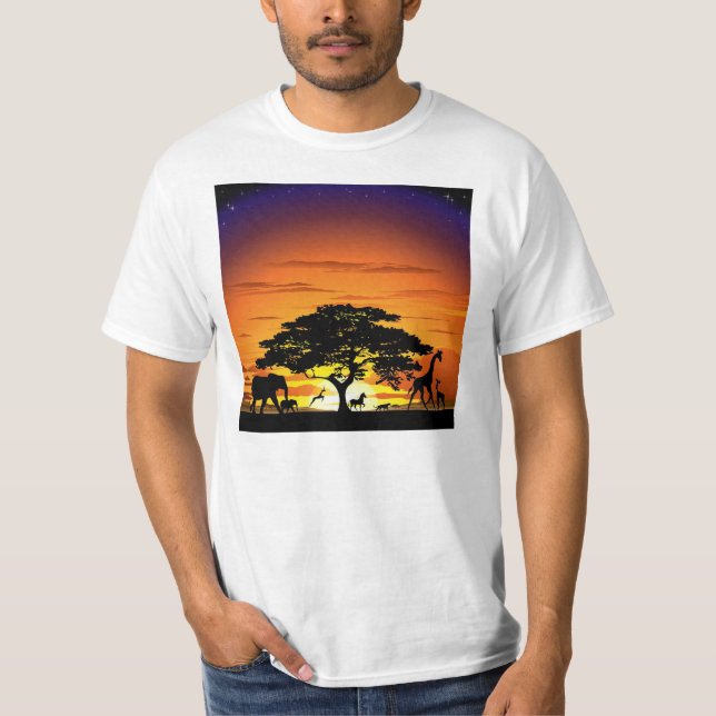 Wild Animals on Savannah Sunset T-shirt (Front)