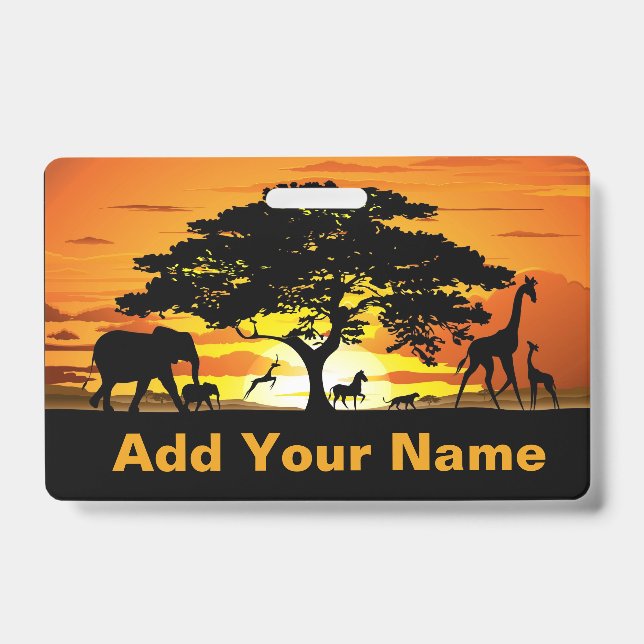Wild Animals on Savannah Sunset Wristlets ID Badge (Front)