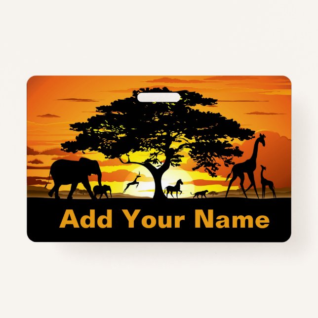 Wild Animals on Savannah Sunset Wristlets ID Badge (Front)