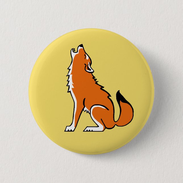 Wild animals -  Red WOLF- Nature- yellow 6 Cm Round Badge (Front)