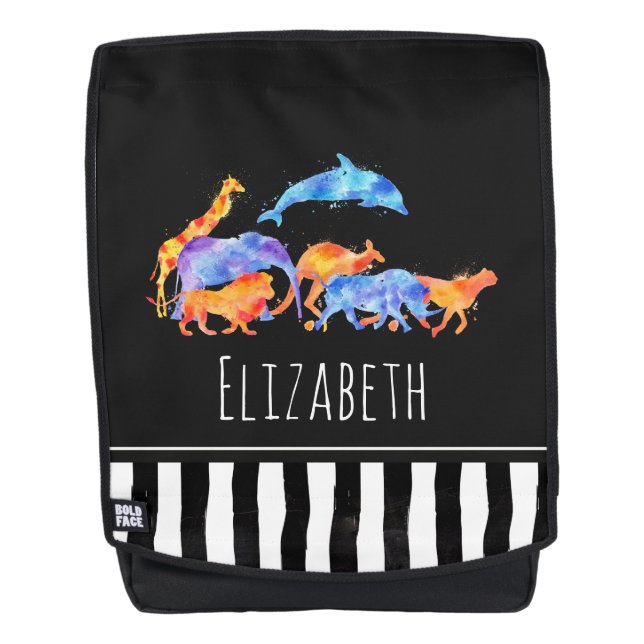 Wild Animals Running Together Colourful Watercolor Backpack (Front)
