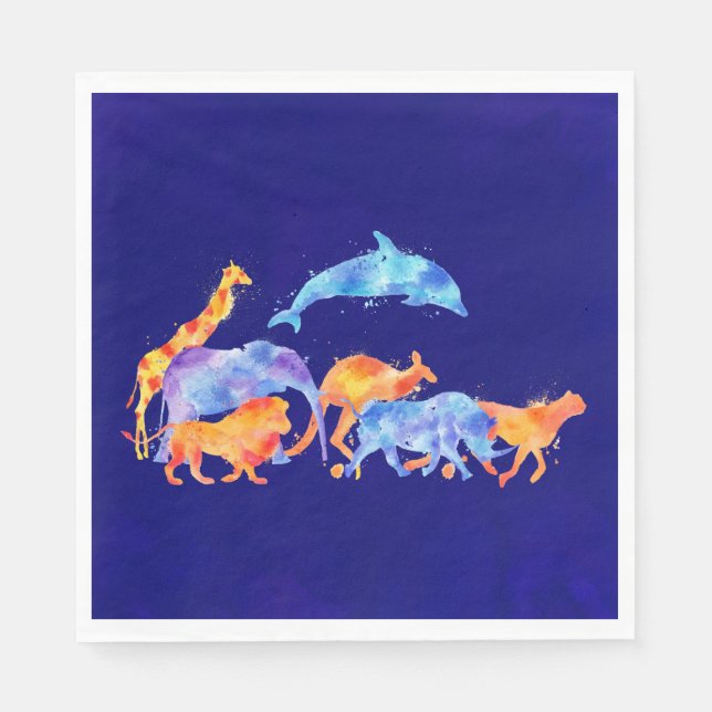 Wild Animals Running Together Colourful Watercolor Napkin (Front)