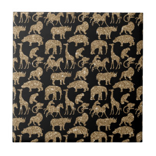 Wild Animals Safari Elegant Golden Glitter Sparkle Ceramic Tile