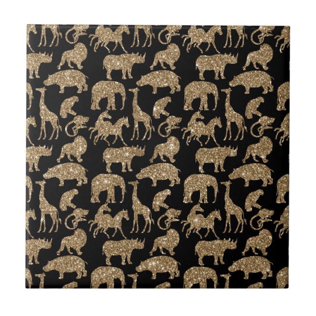 Wild Animals Safari Elegant Golden Glitter Sparkle Ceramic Tile (Front)