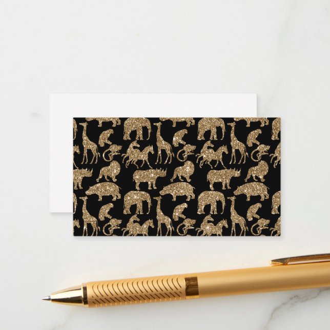 Wild Animals Safari Elegant Golden Glitter Sparkle Enclosure Card (Front/Back In Situ)