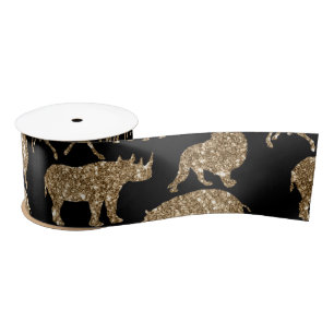 Wild Animals Safari Elegant Golden Glitter Sparkle Satin Ribbon