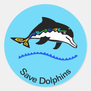 Wild animals - Save DOLPHINS - Marine - Ocean blue Classic Round Sticker