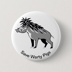 Wild animals - Save Warty PIGS - Endangered 6 Cm Round Badge