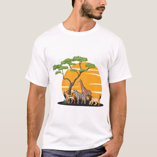 Wild Animals Silhouette Tree Nature Art T-Shirt (Front)