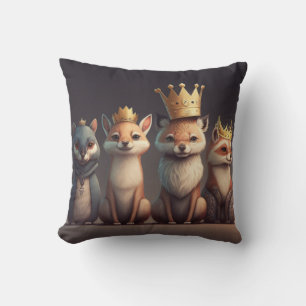 Wild animals wearing crowns cushion