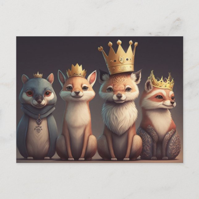 Wild animals wearing crowns postcard (Front)