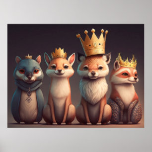 Wild animals wearing crowns  poster