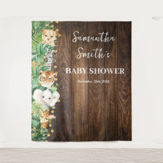 Wild Animals Welcome Baby Shower Rustic Safari Tapestry