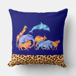 Wild Animals with a Leopard Print Border Cushion