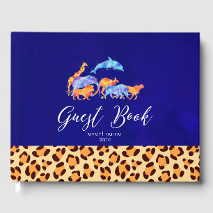 Wild Animals with a Leopard Print Border Guest Book