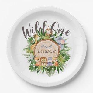 Wild Animals Wood Birthday  Paper Plate