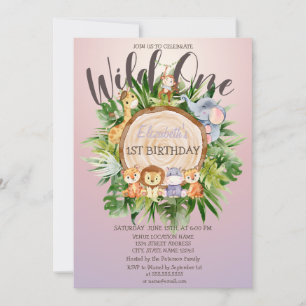 Wild Animals Wood Glitter Birthday   Invitation
