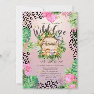 Wild Animals Wood Tropical Flowers Birthday   Invitation