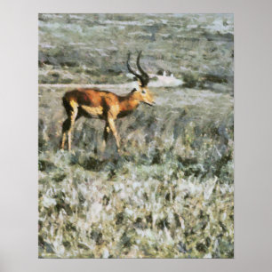 Wild Antelope in a Meadow Animal Painting Poster