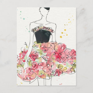 Wild Apple Glamourous Floral Dress Sketch Postcard