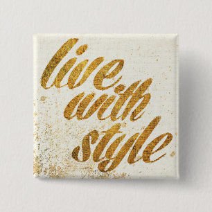 Wild Apple   Live With Style - Girly Quote 15 Cm Square Badge