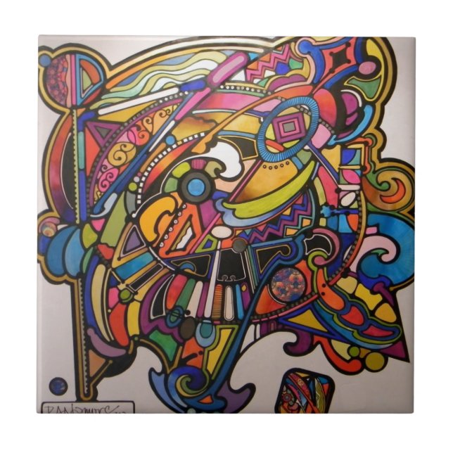 wild art deco vibrant graphic design ceramic tile (Front)