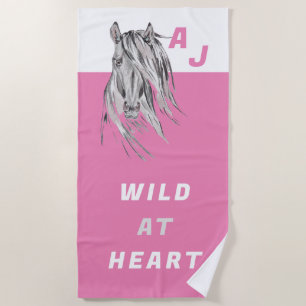 Wild at Heart Custom Horse Hot Pink Beach Towel