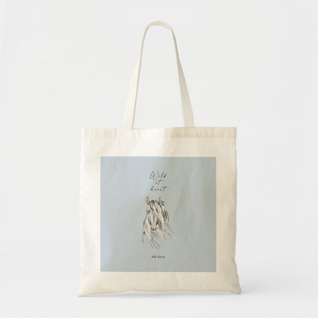 Wild at Heart Custom Name Dusty Blue Bridesmaid Tote Bag (Front)