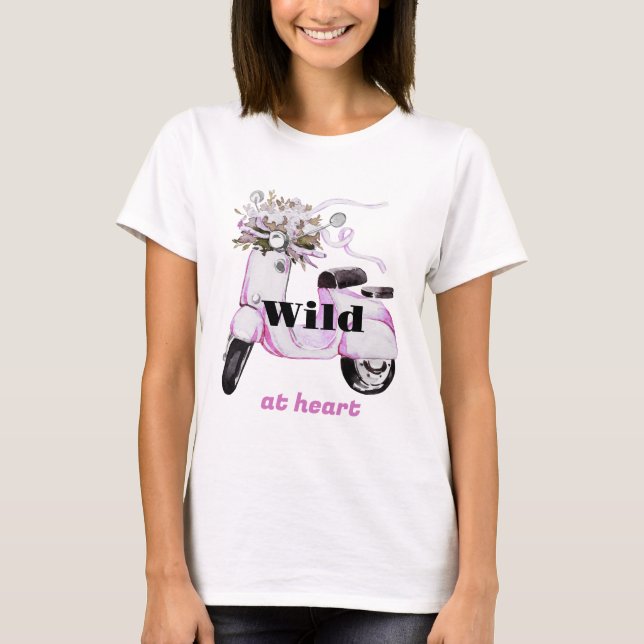 Wild at Heart Flowers on a Scooter  T-Shirt (Front)